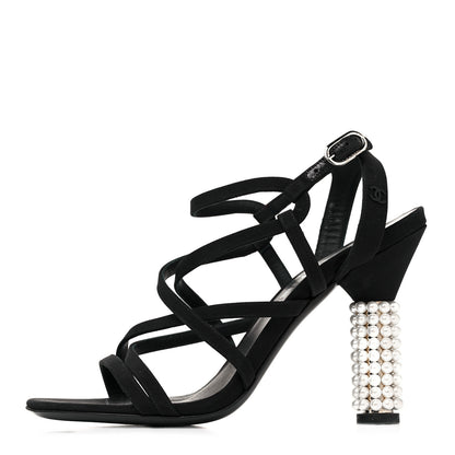 Chanel Suede Pearl Sandals 38 Black 1 of 7