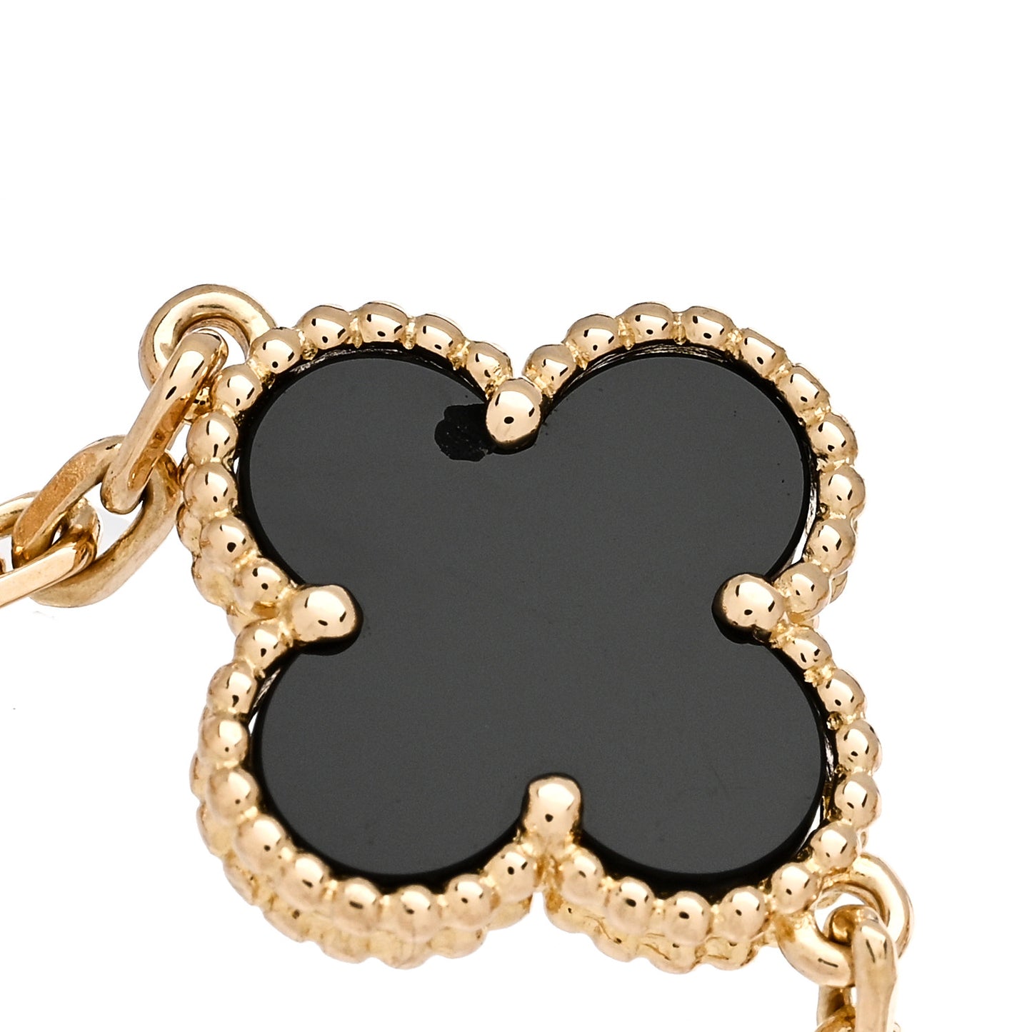 18K Yellow Gold Black Onyx 5 Motifs Vintage Alhambra Bracelet