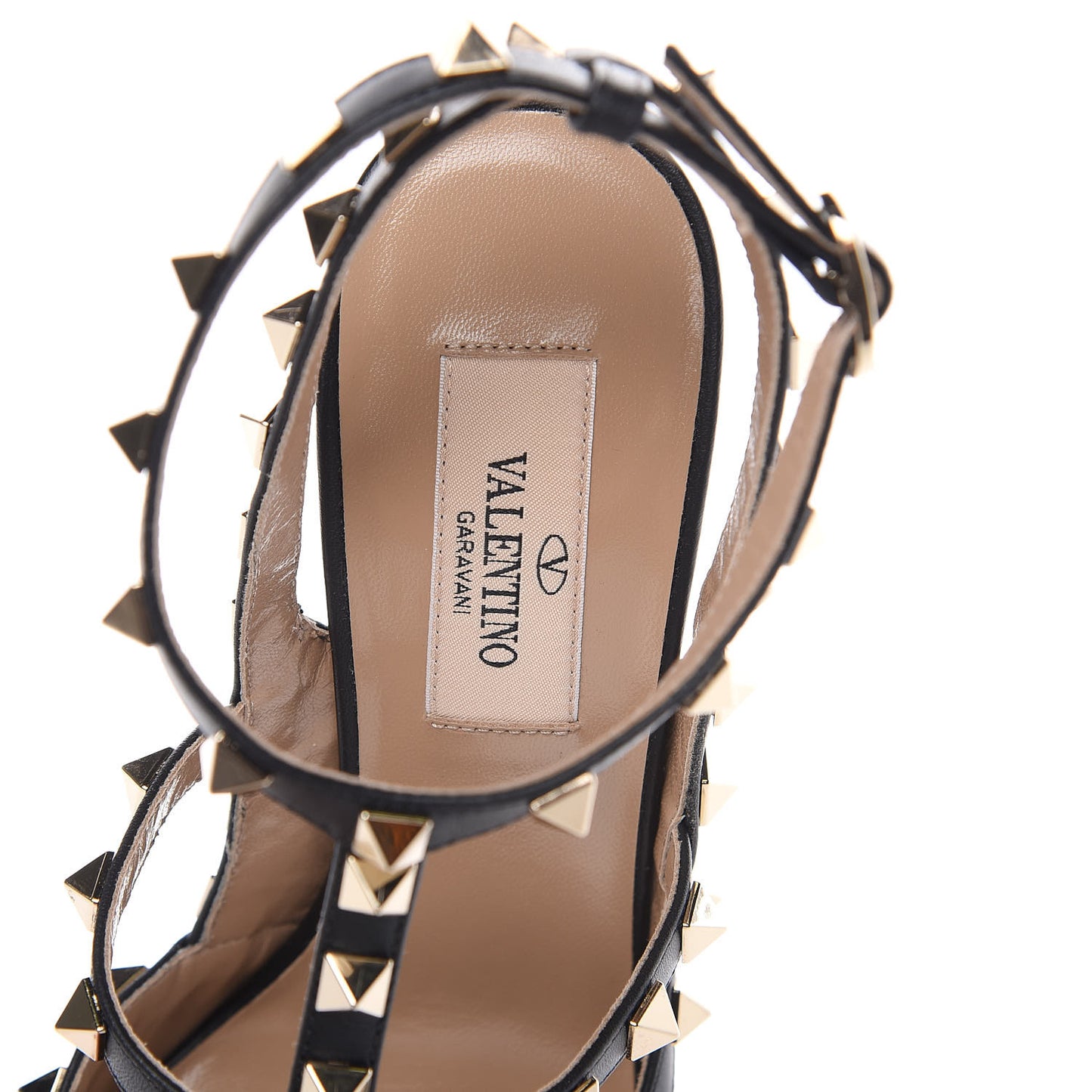 Pebbled Calfskin Rockstud Ankle Strap Pumps 37 Black
