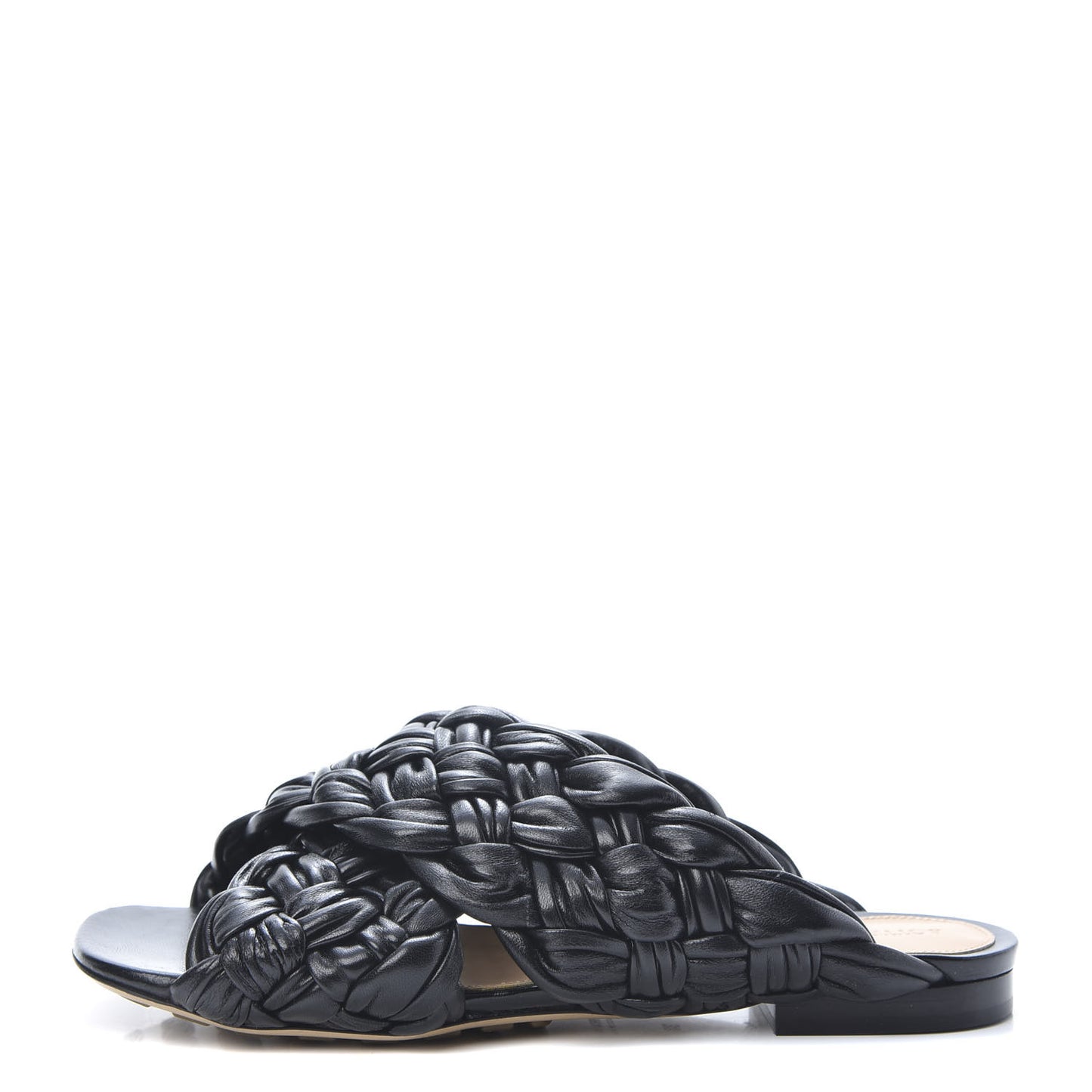 Shiny Nappa Intrecciato The Board Flat Sandals 38 Black
