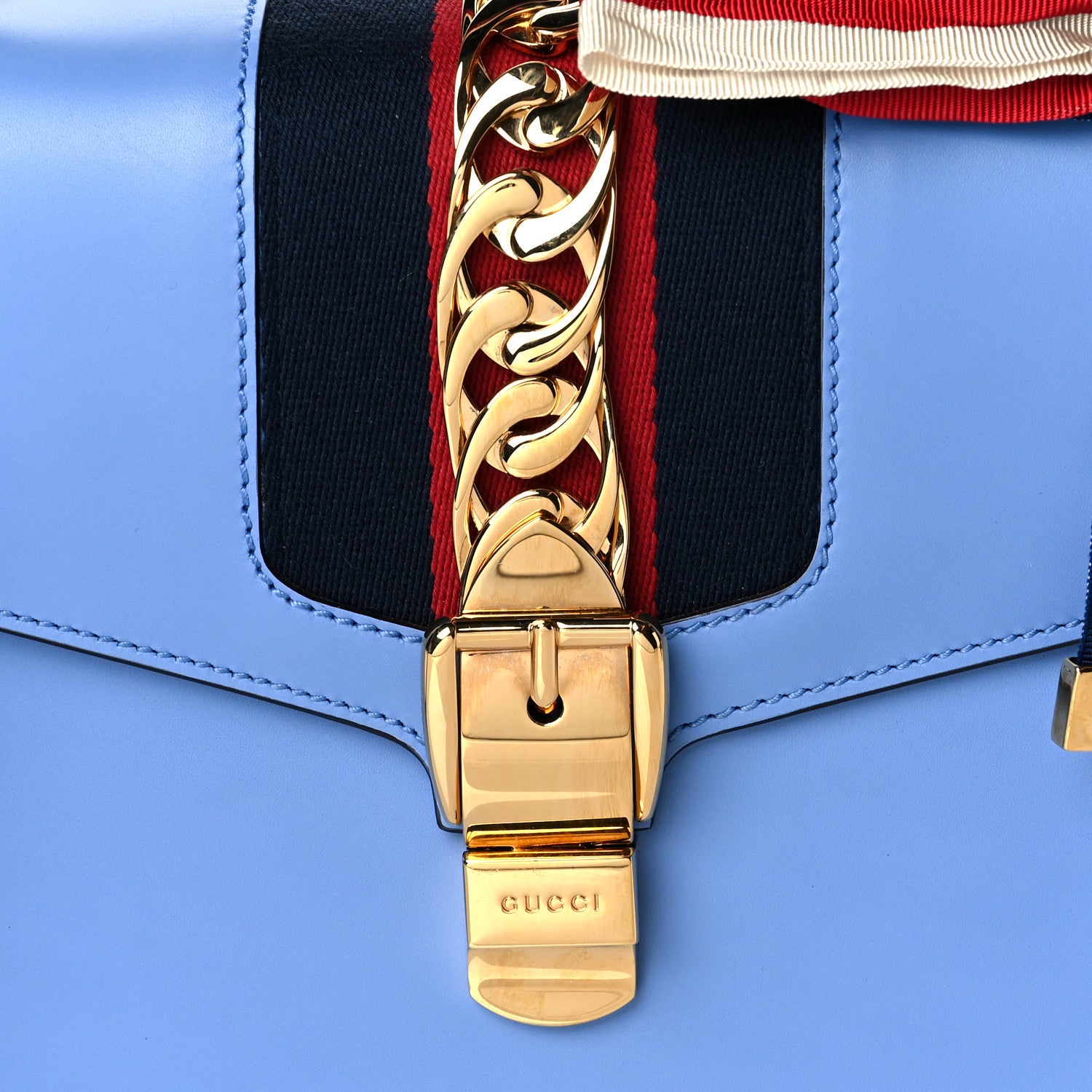 Gucci Calfskin Small Sylvie Shoulder Bag Clear Sky Blue 8 of 10