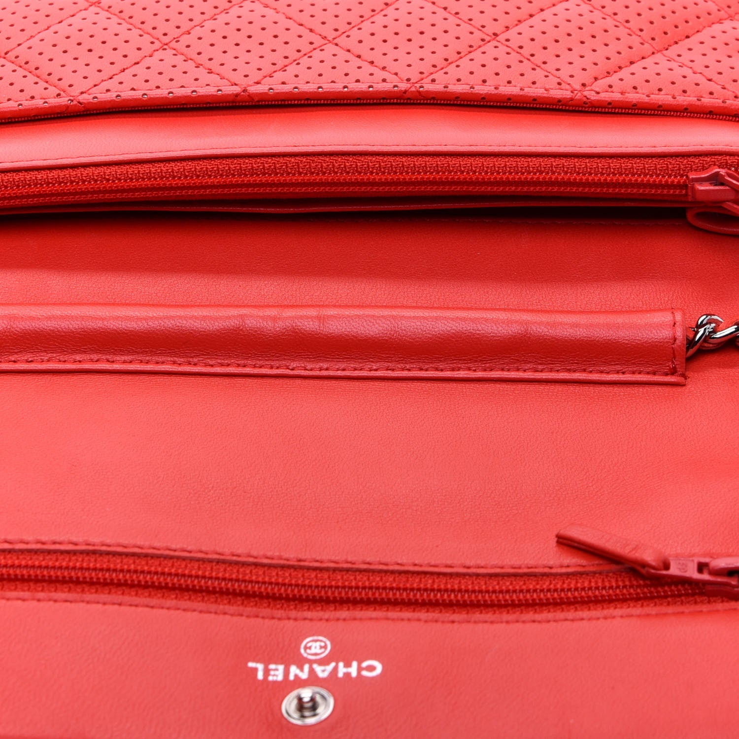 Chanel Perforated Lambskin Quilted Wallet On Chain WOC Red 21 of 23