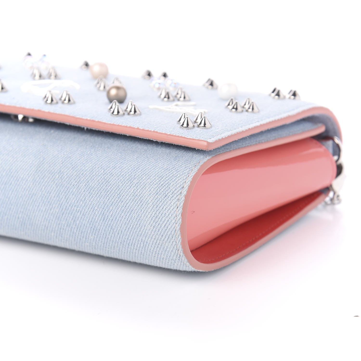 Christian Louboutin Denim Calfskin Patent Pearl Spikes Loubinthesky Paloma Clutch Paloma Blue 7 of 10