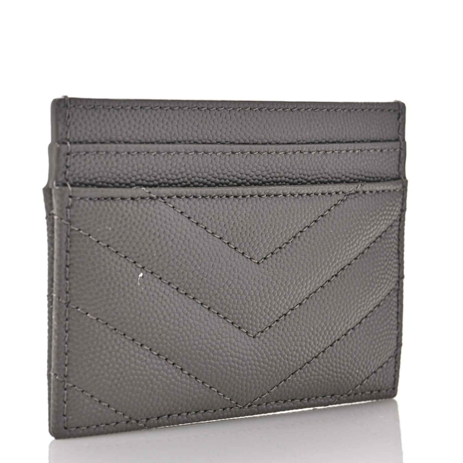 Saint Laurent Grain De Poudre Matelasse Chevron Monogram Credit Card Case Fog 3 of 9