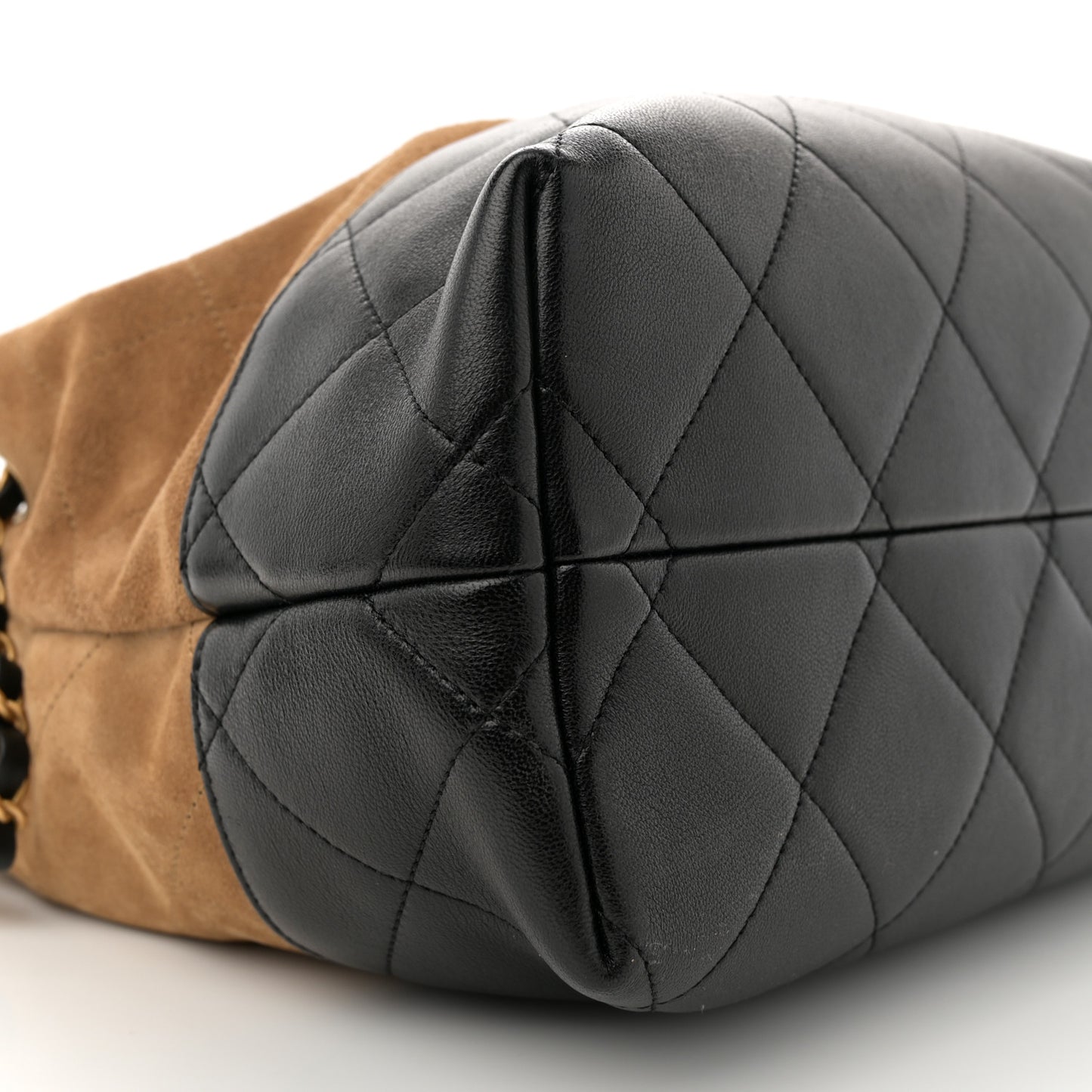 Suede Calfskin Shiny Lambskin Quilted Small Coco Base Shopping Bag Beige Black