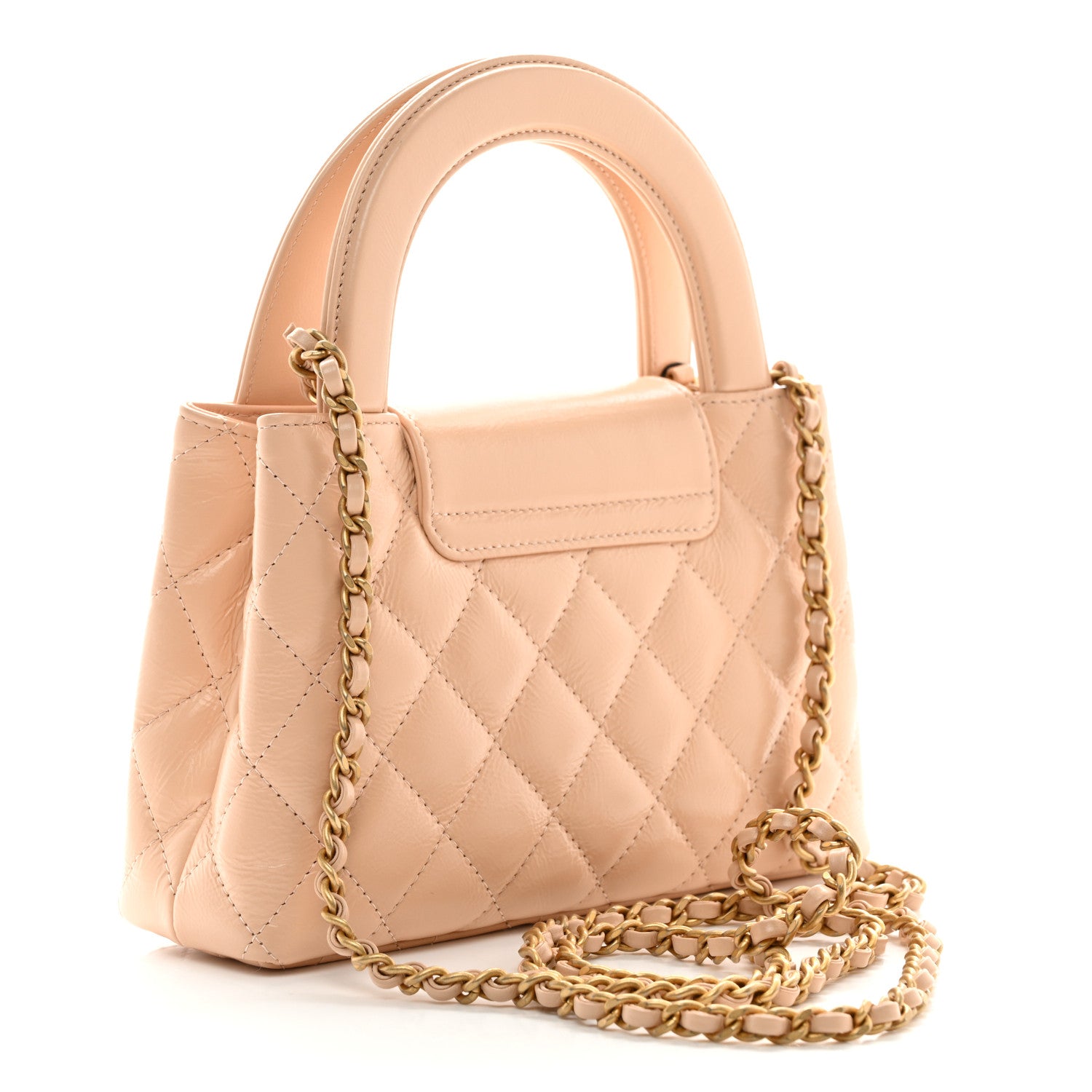 Chanel Shiny Aged Calfskin Quilted Nano Kelly Shopper Beige 3 of 10