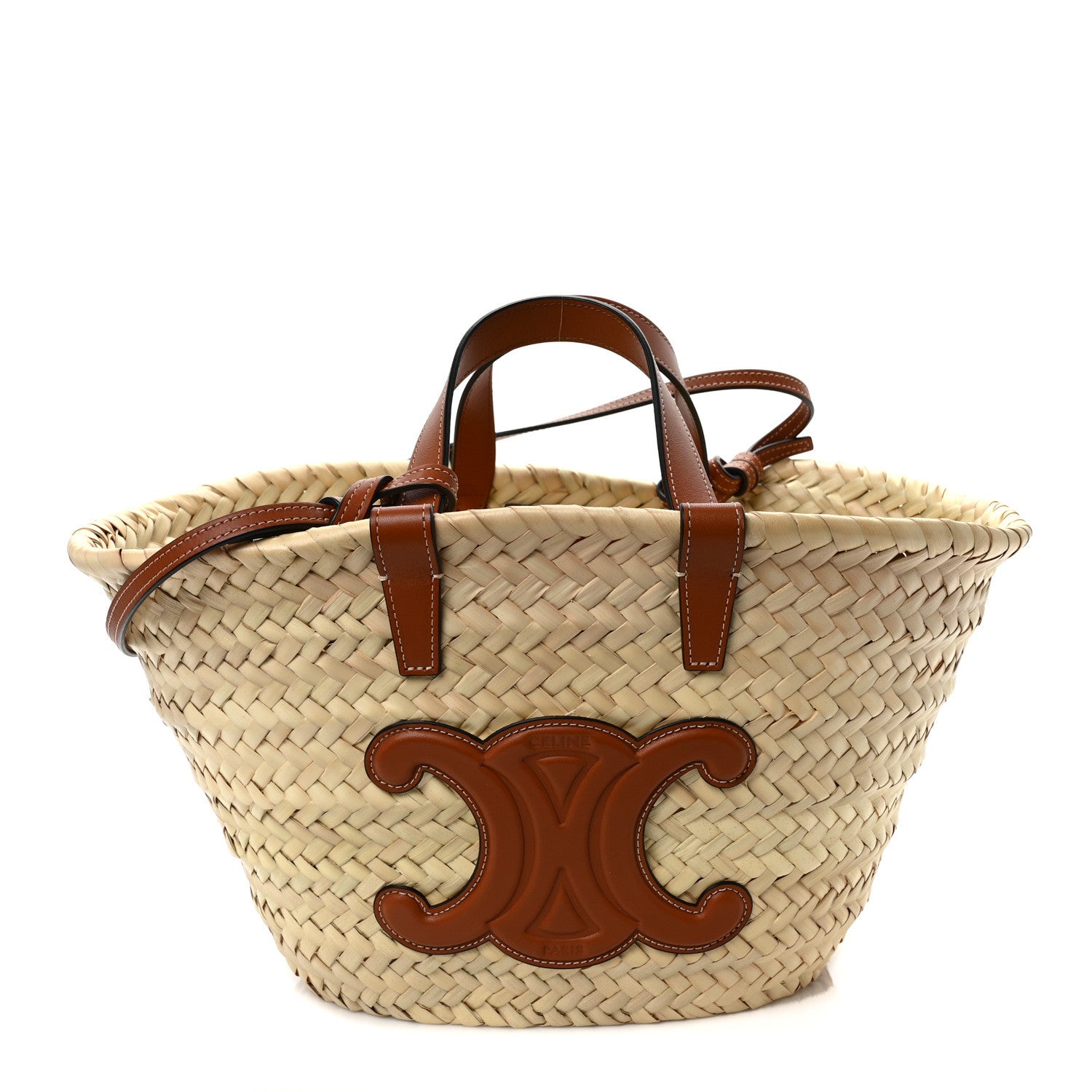 Celine Raffia Calfskin Triomphe Teen Panier Tan 1 of 8
