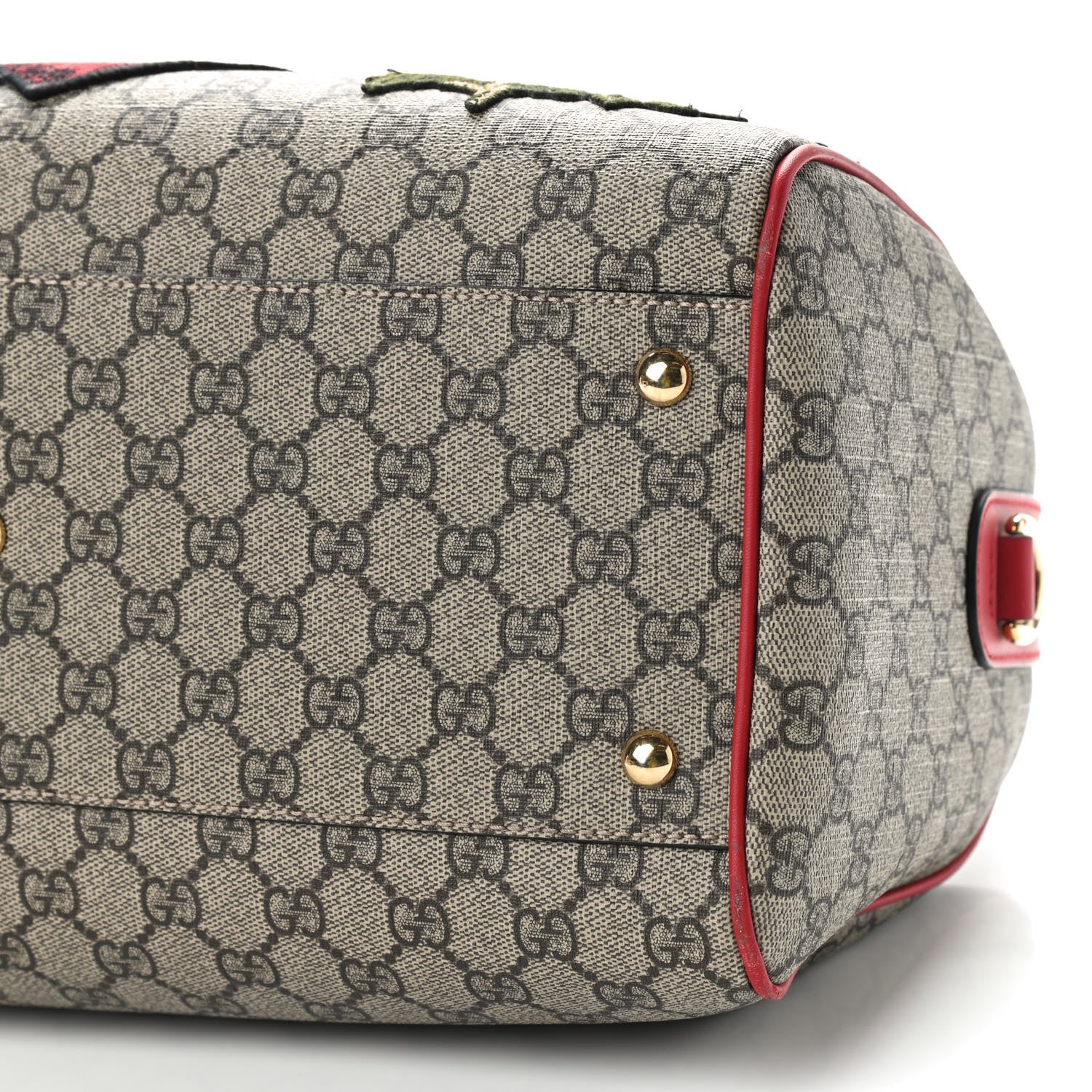Gucci GG Supreme Monogram Kingsnake Heart Embroidered Medium Boston Hibiscus Red 9 of 9