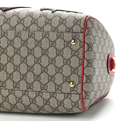 Gucci GG Supreme Monogram Kingsnake Heart Embroidered Medium Boston Hibiscus Red 9 of 9