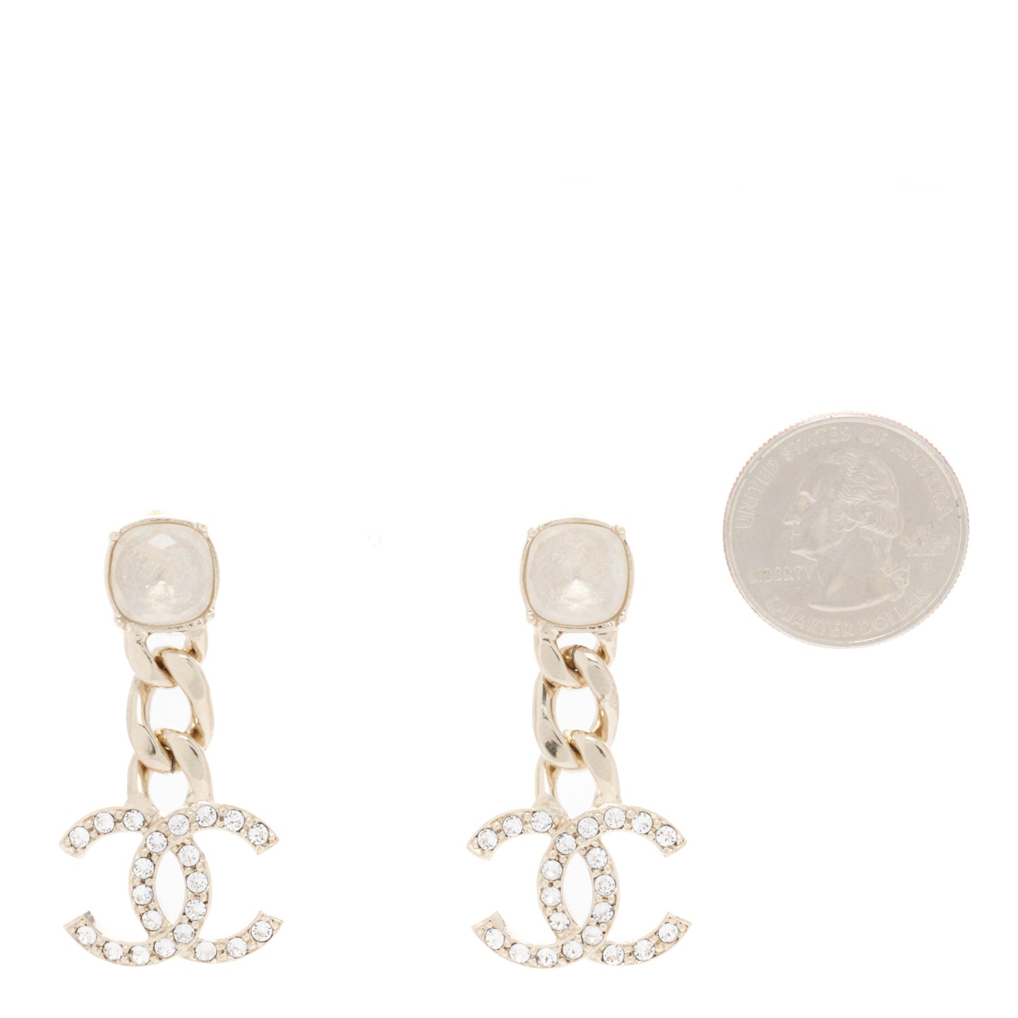 Glass Crystal CC Chain Drop Earrings Gold