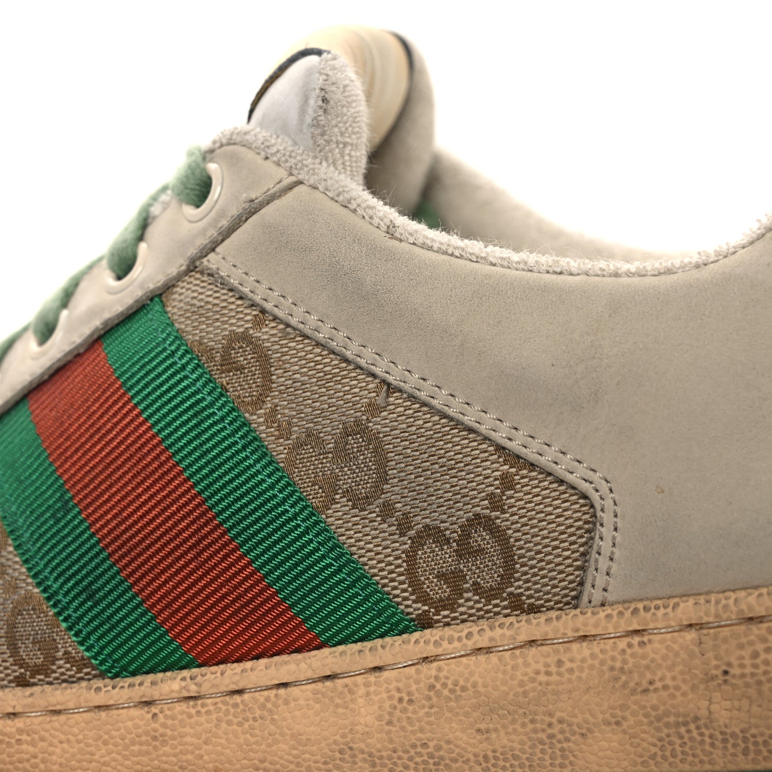 Gucci GG Monogram Nubuck Web Womens Screener Sneakers 40 New Sand Dusty Milk Vintage Green 14 of 16