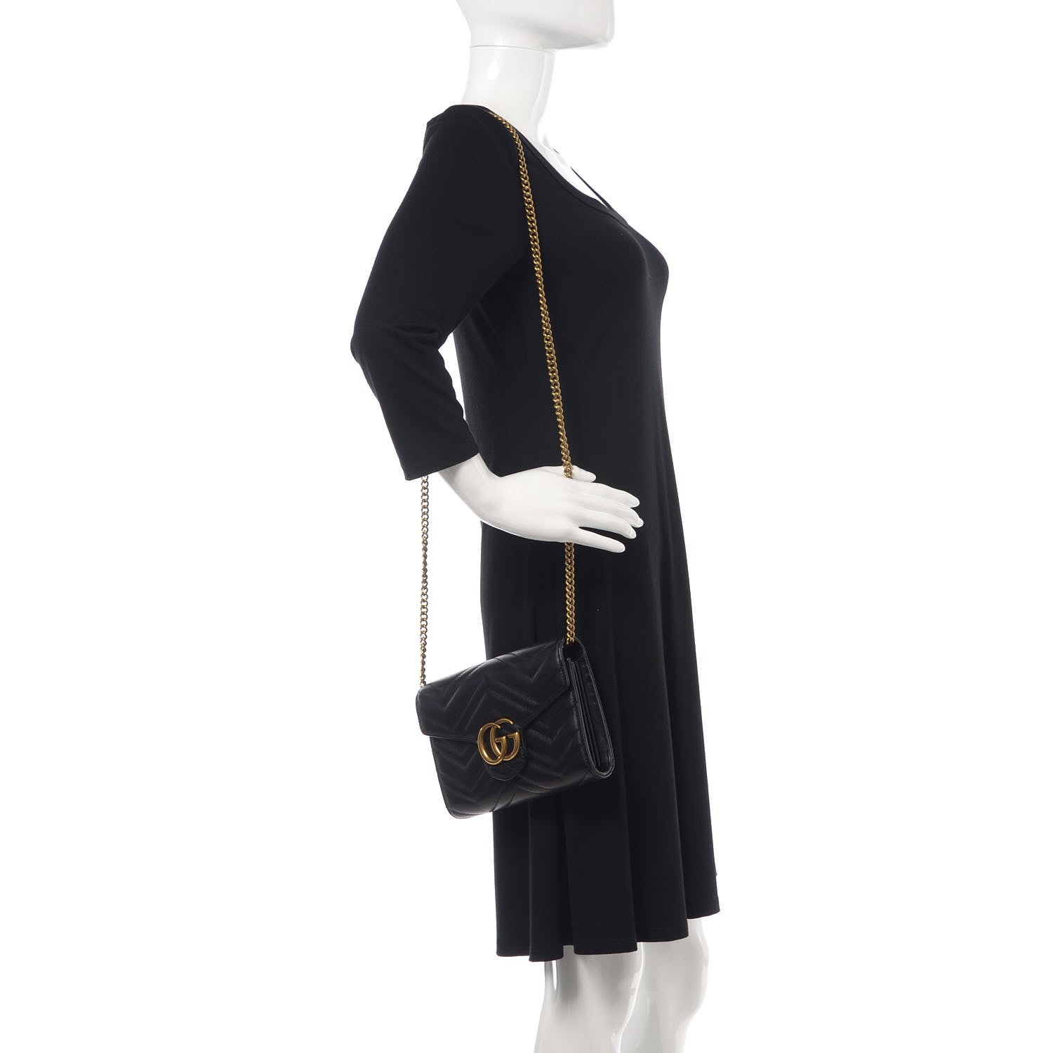Gucci Calfskin Matelasse GG Marmont Chain Wallet Black 2 of 10