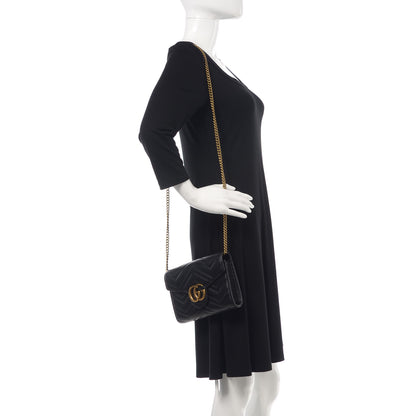 Gucci Calfskin Matelasse GG Marmont Chain Wallet Black 2 of 10