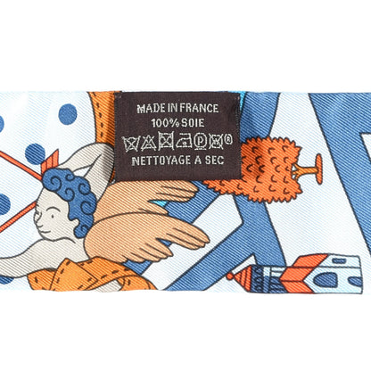 Hermes Silk Les Nouveaux Amoureux de Paris Twilly Ciel Blue Jean Orange 2 of 4