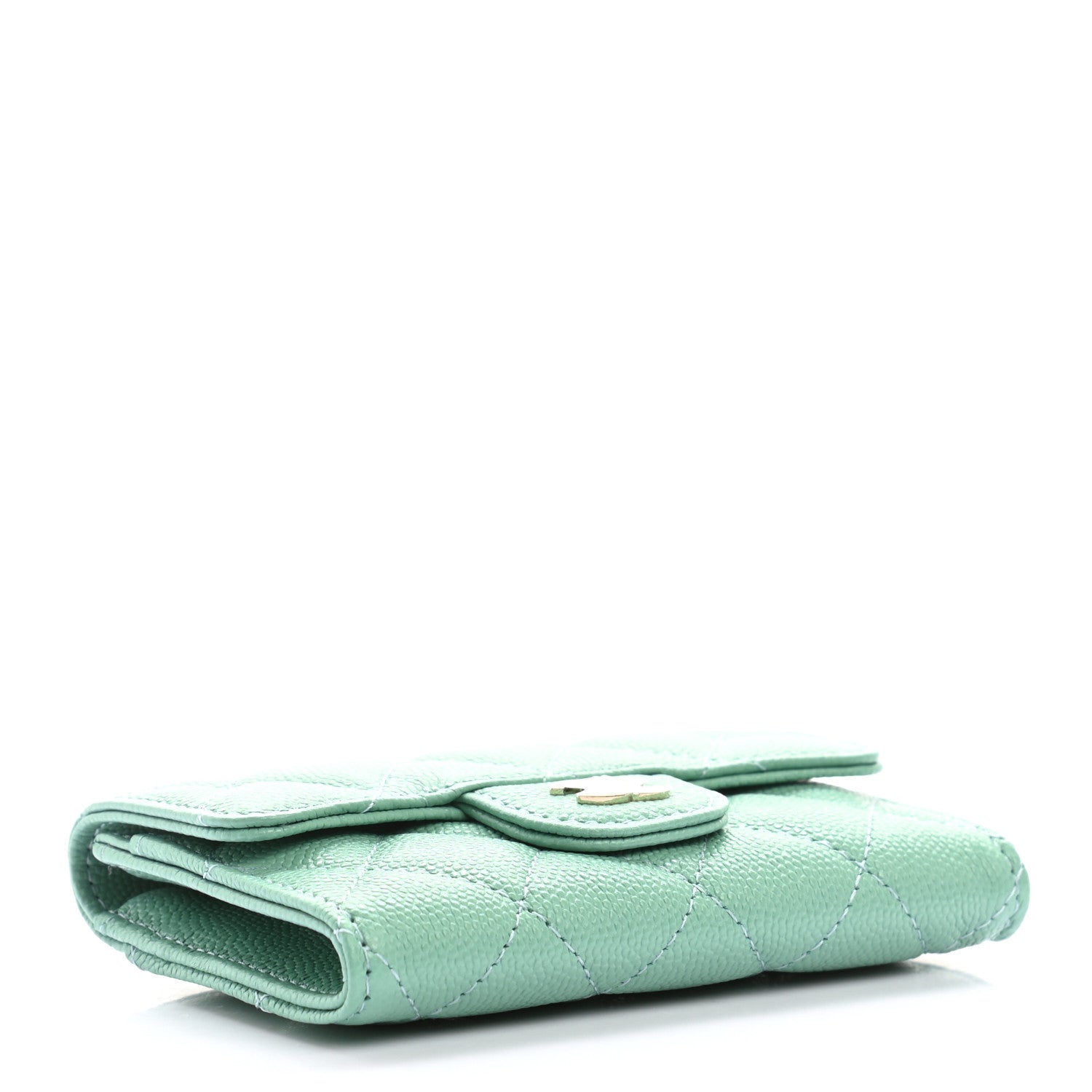 Chanel Caviar Quilted Flap Card Holder Wallet Light Green 4 of 9