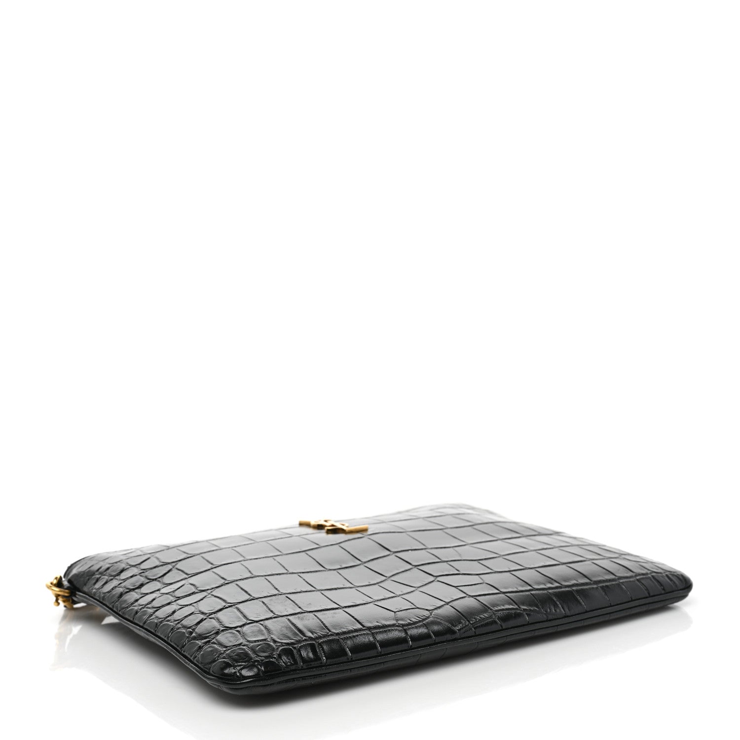 Saint Laurent Calfskin Crocodile Embossed Tablet Pouch Black 4 of 9