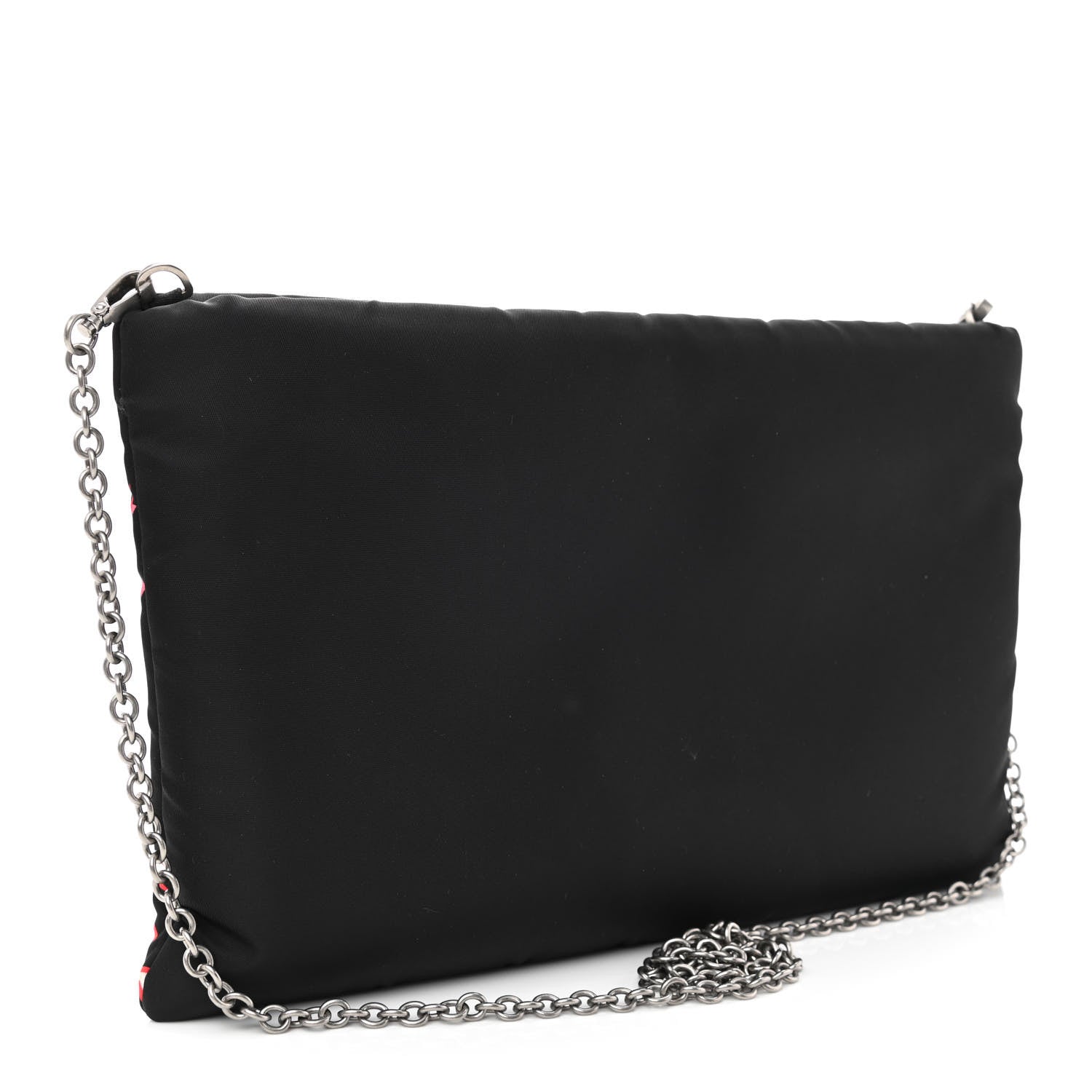 Prada X UNIVERSAL STUDIOS Tessuto Nylon Soft Padded Frankenstein Rose Medium Chain Clutch Bag Lacca 9 of 11