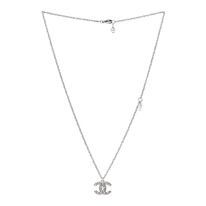 Chanel Pearl Crystal CC Pendant Necklace Silver 3 of 5