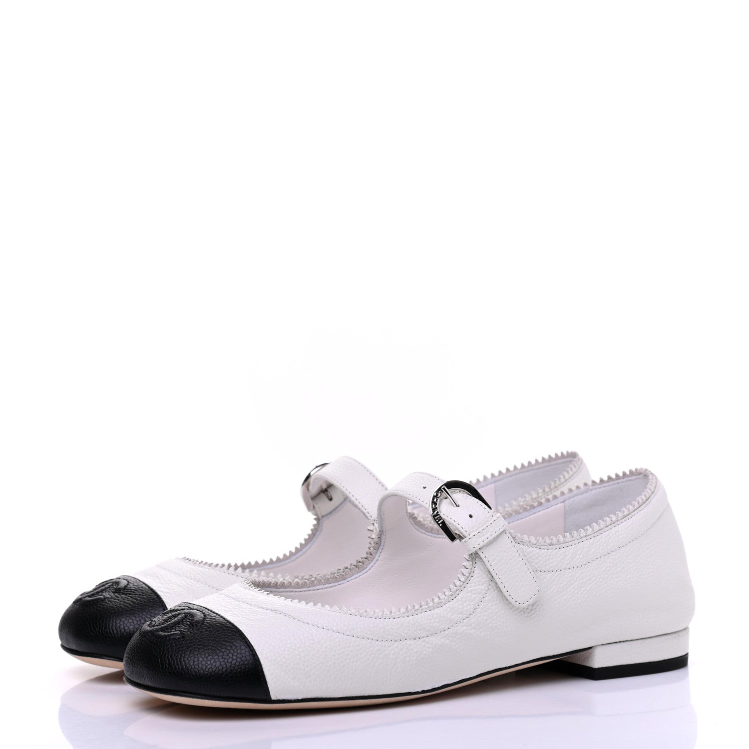 Chanel Calfskin Mary Jane Flats 35 White Black 3 of 11