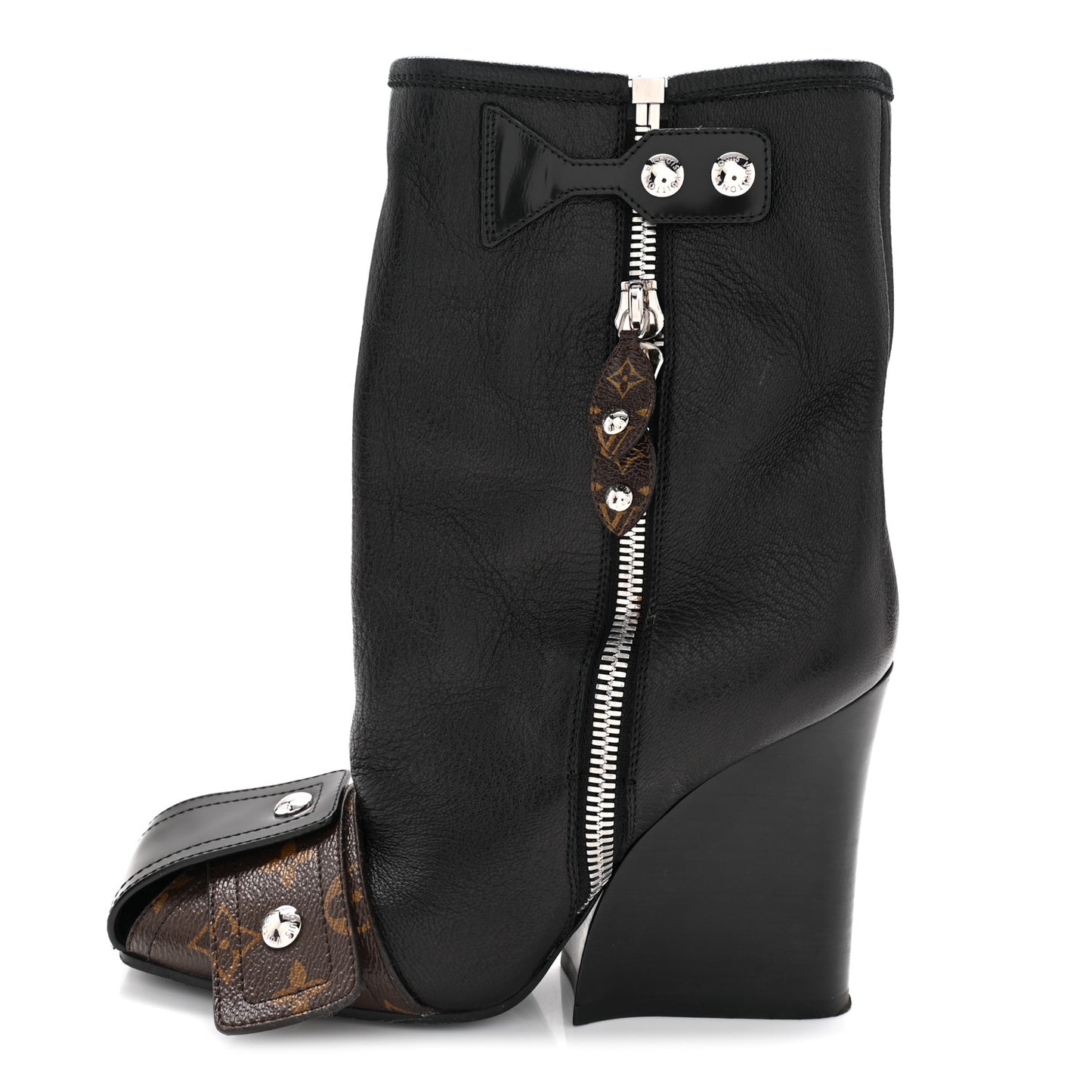 Calfskin Monogram Patti Wedge Half Boots 37 Black