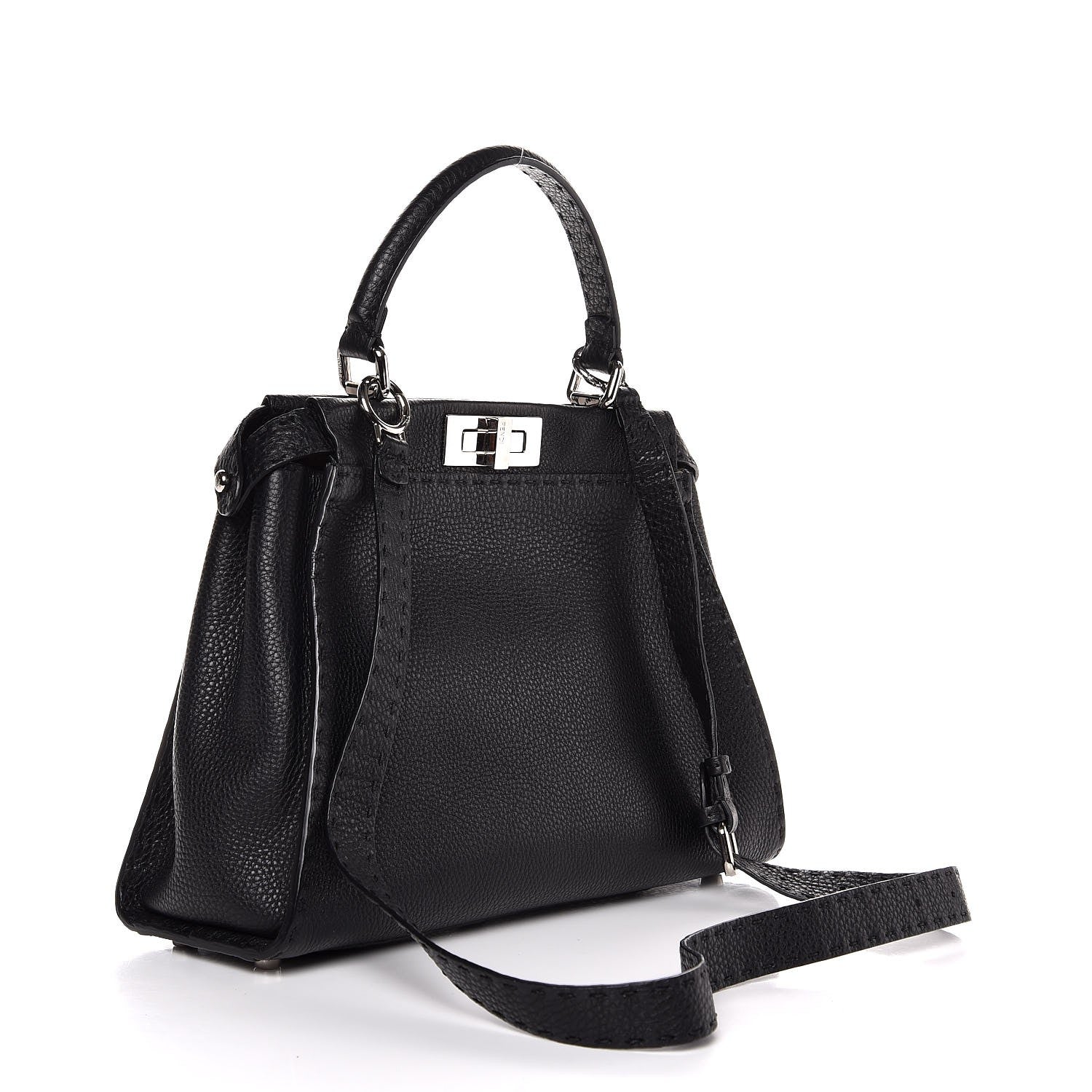 Fendi Cuoio Romano Selleria Bi-Color Medium Peekaboo Iconic Satchel Black Mou 4 of 9