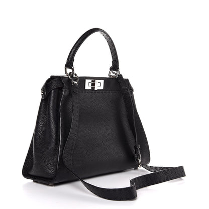 Fendi Cuoio Romano Selleria Bi-Color Medium Peekaboo Iconic Satchel Black Mou 4 of 9