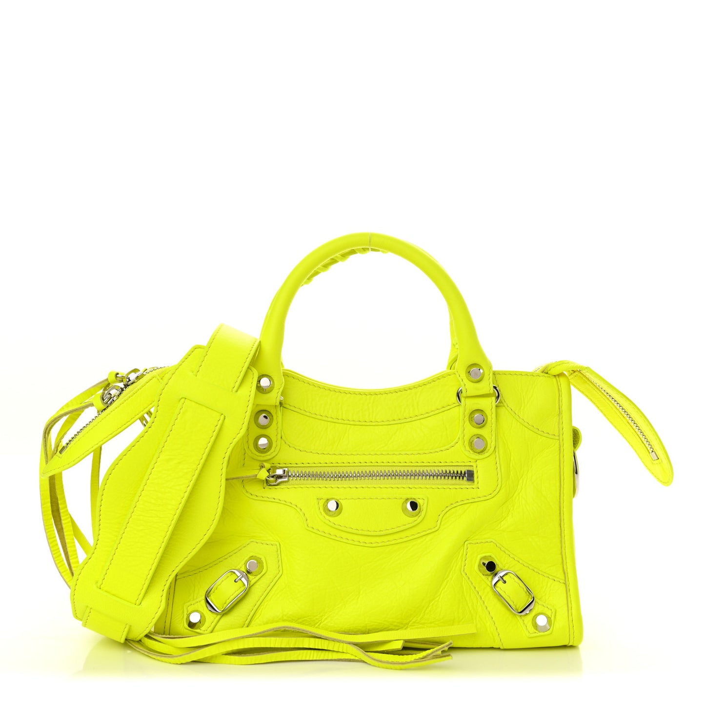 Agneau Classic Silver Hardware Mini City Jaune Fluo