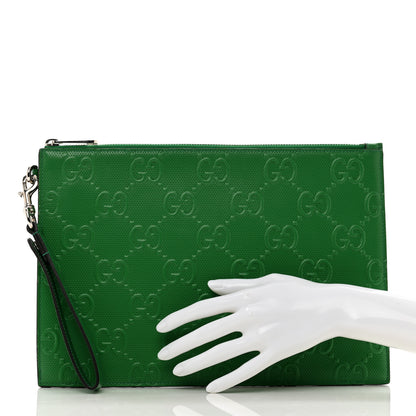 Gucci Calfskin GG Tennis Embossed Wristlet Pouch New Shamarock 2 of 7