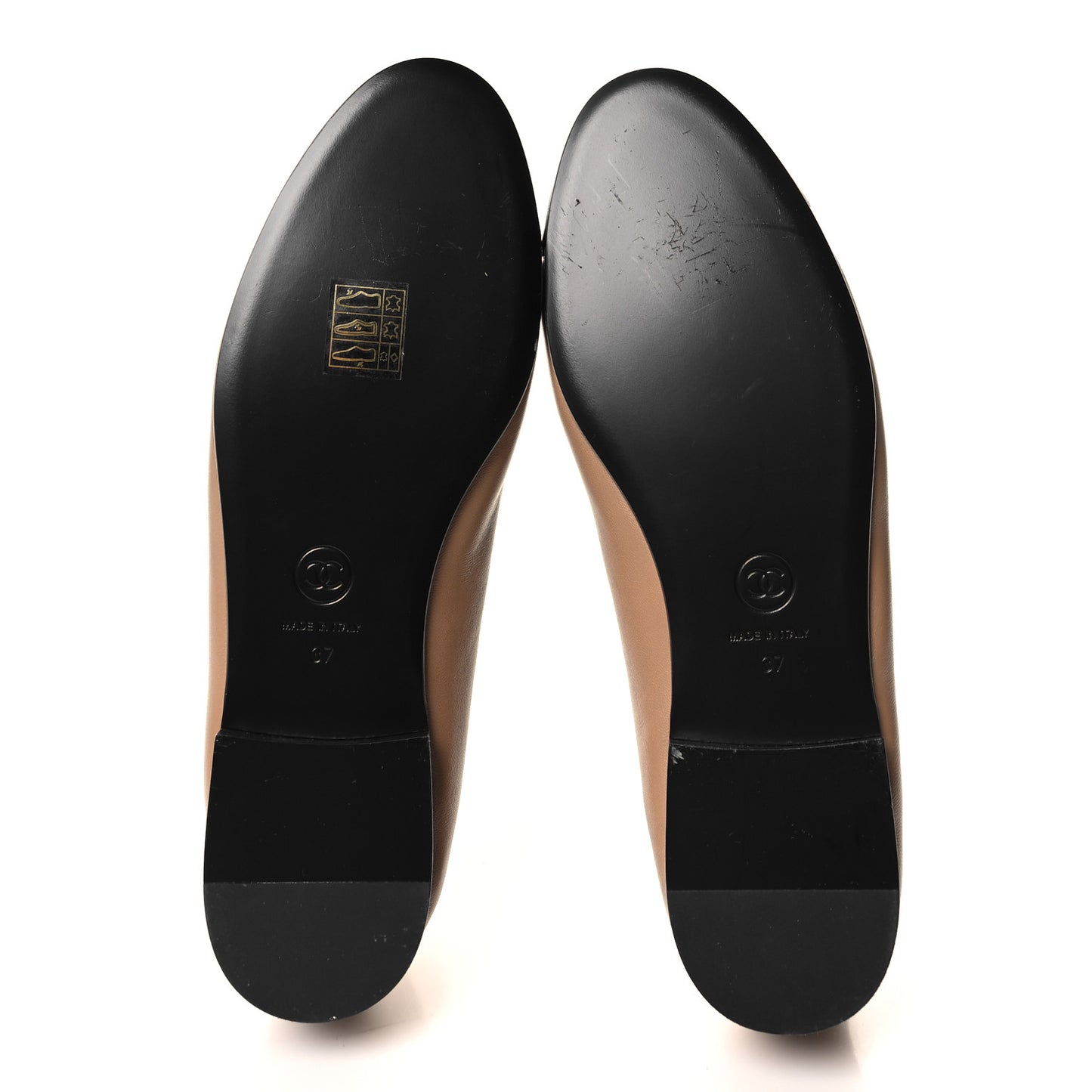 Lambskin Cap Toe CC Ballerina Flats 37 Beige Black