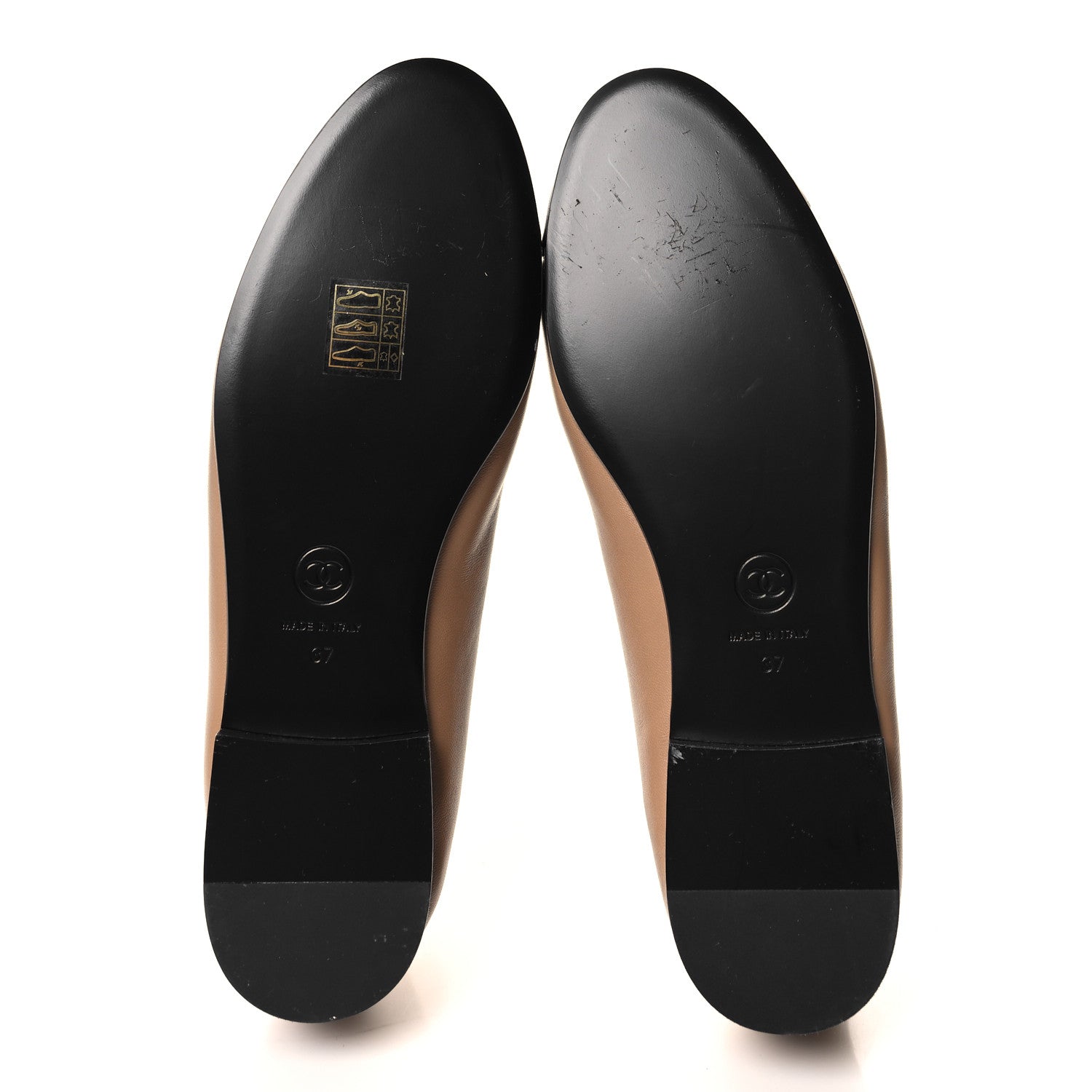 Chanel Lambskin Cap Toe CC Ballerina Flats 37 Beige Black 5 of 9