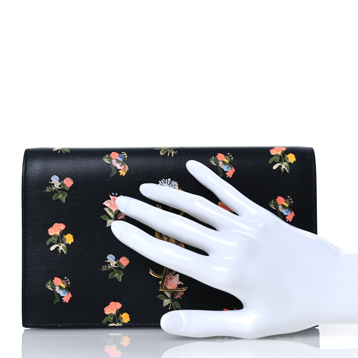 Saint Laurent Calfskin Prairie Flower Printed Classic Monogram Kate Clutch Black Multicolor 2 of 9