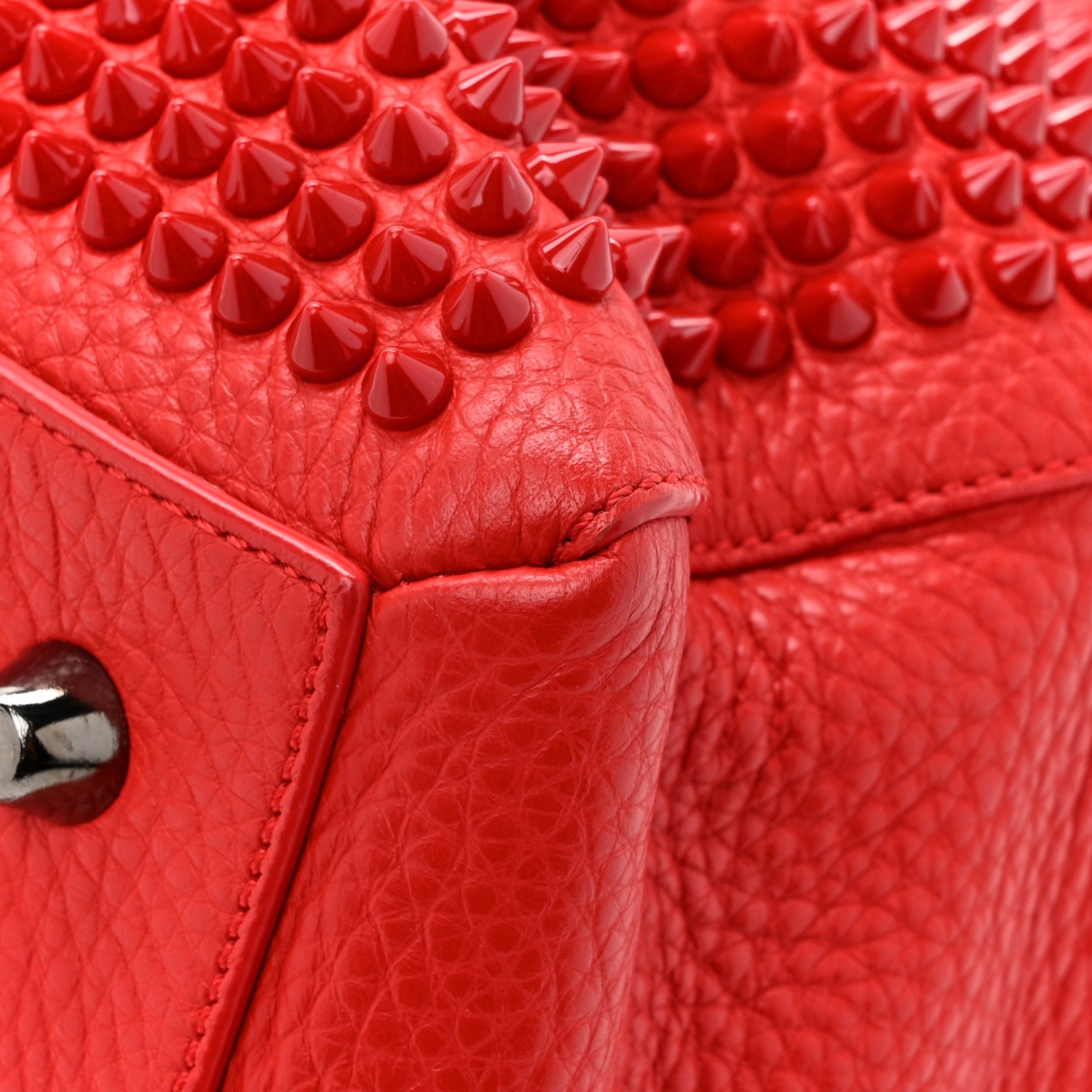 Christian Louboutin Grained Calfskin Studded Panettone Bowling Bag Rouge De Mars 11 of 12