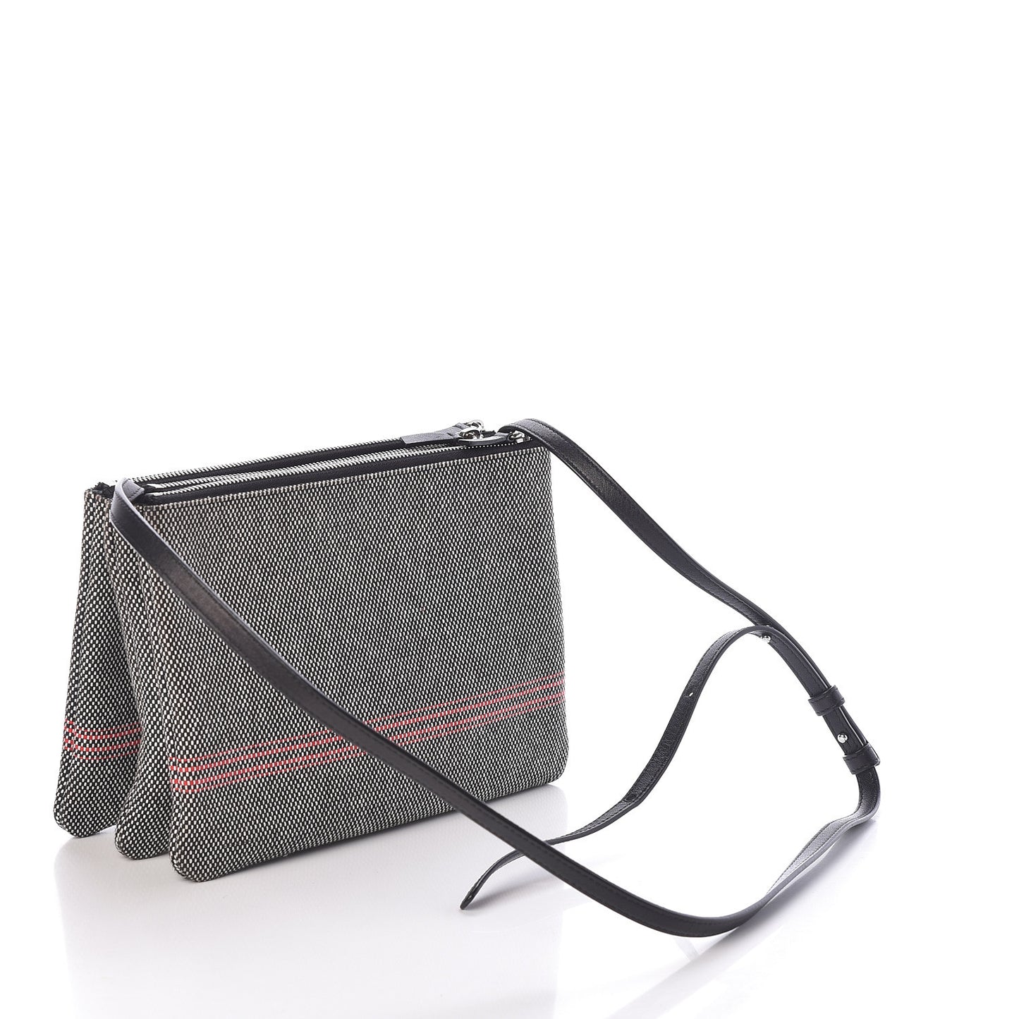 Cotton Canvas Large Trio Crossbody Bag Black White