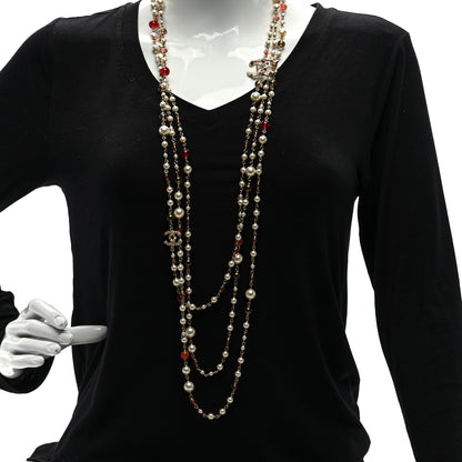 Chanel Pearl Bead Multi Strand CC Long Necklace Gold 2 of 4