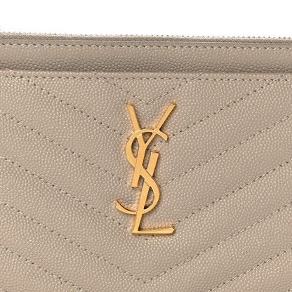 Saint Laurent Grain De Poudre Chevron Monogram Bill Pouch Sea Salt 8 of 10
