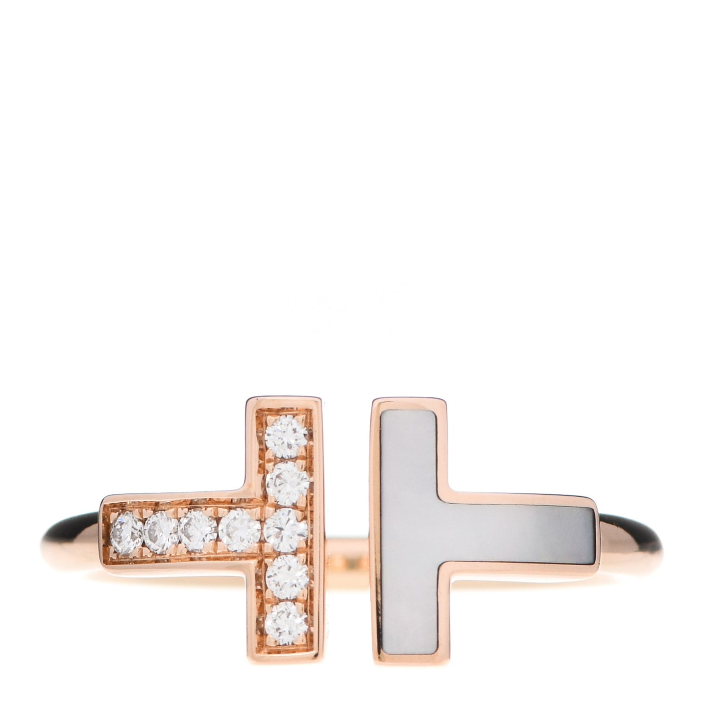 18K Rose Gold Diamond Mother of Pearl T Wire Ring 49 5