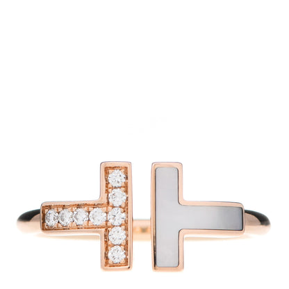 Tiffany 18K Rose Gold Diamond Mother of Pearl T Wire Ring 49 5 1 of 5