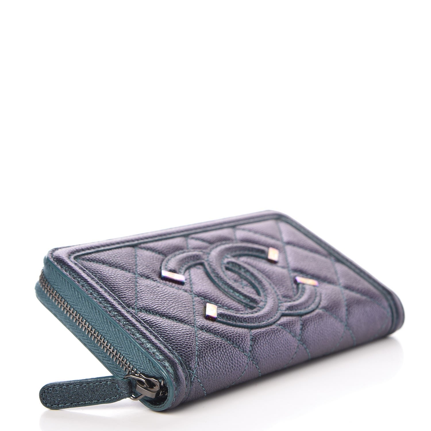 Chanel Iridescent Caviar Quilted Medium Filigree Zip Around Wallet Dark Turquoise 4 of 9