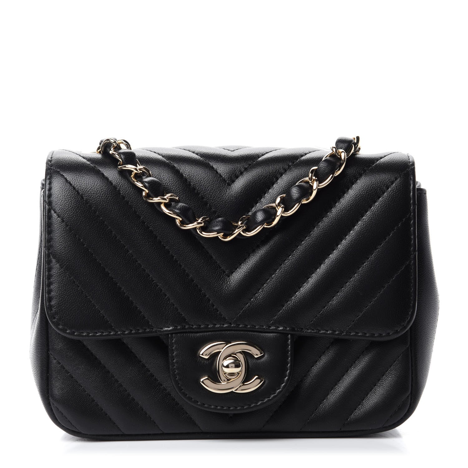Chanel Lambskin Chevron Quilted Mini Square Flap Black 1 of 11