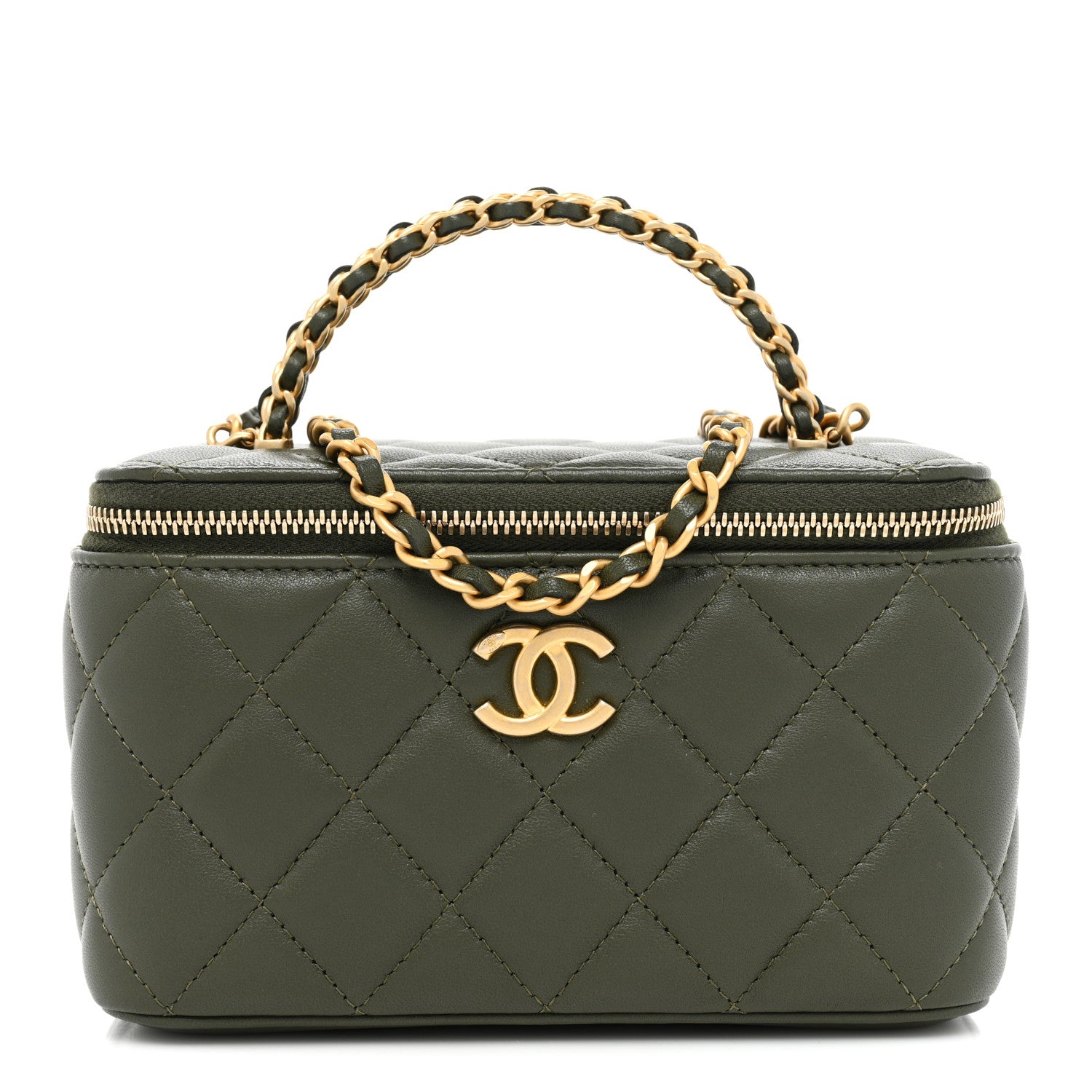 Chanel Lambskin Quilted Pick Me Up Vanity Case Khaki 1 of 10