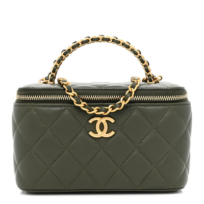 Chanel Lambskin Quilted Pick Me Up Vanity Case Khaki 1 of 10