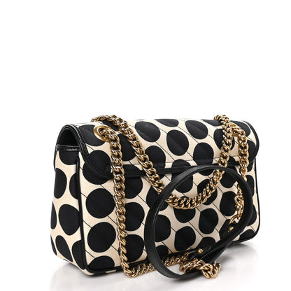 Gucci Canvas Matelasse Diagonal Polka Dot Small GG Marmont Shoulder Bag Black White 3 of 11