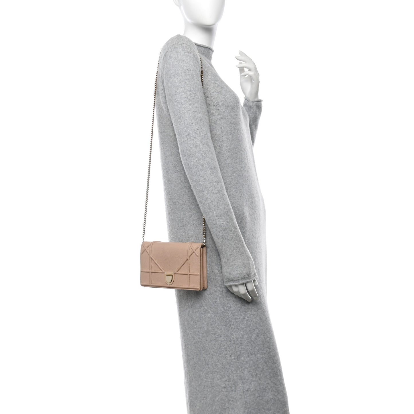 Grained Calfskin Diorama Wallet on Chain Pouch Nude