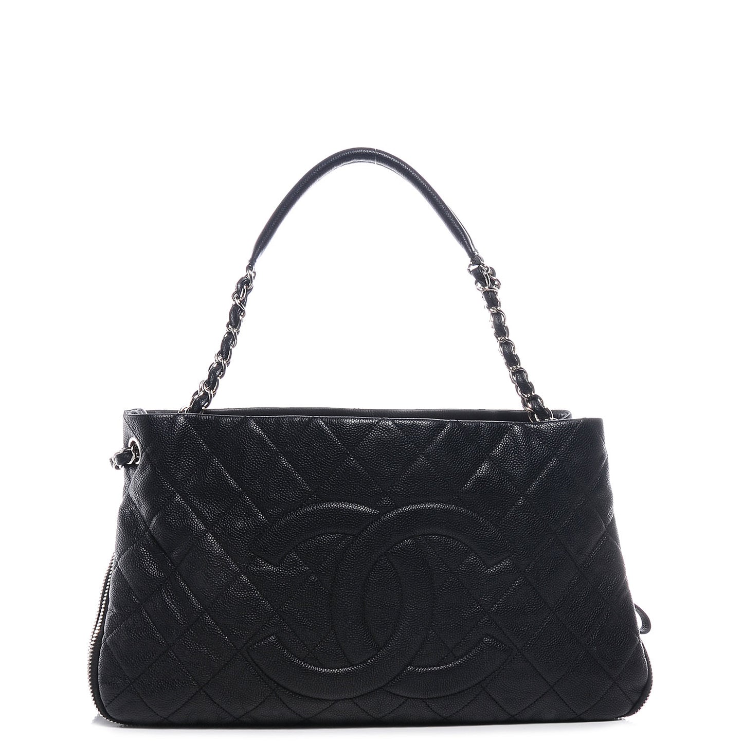 Caviar Expandable Zip Shoulder Bag Black