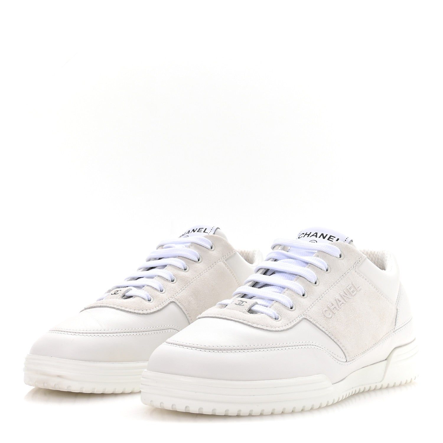 Chanel Calfskin Suede Coco Mark Logo Womens Sneakers 37.5 White 4 of 9