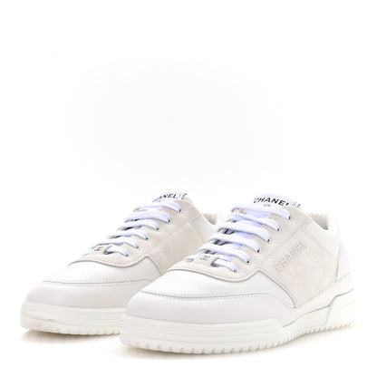 Chanel Calfskin Suede Coco Mark Logo Womens Sneakers 37.5 White 4 of 9