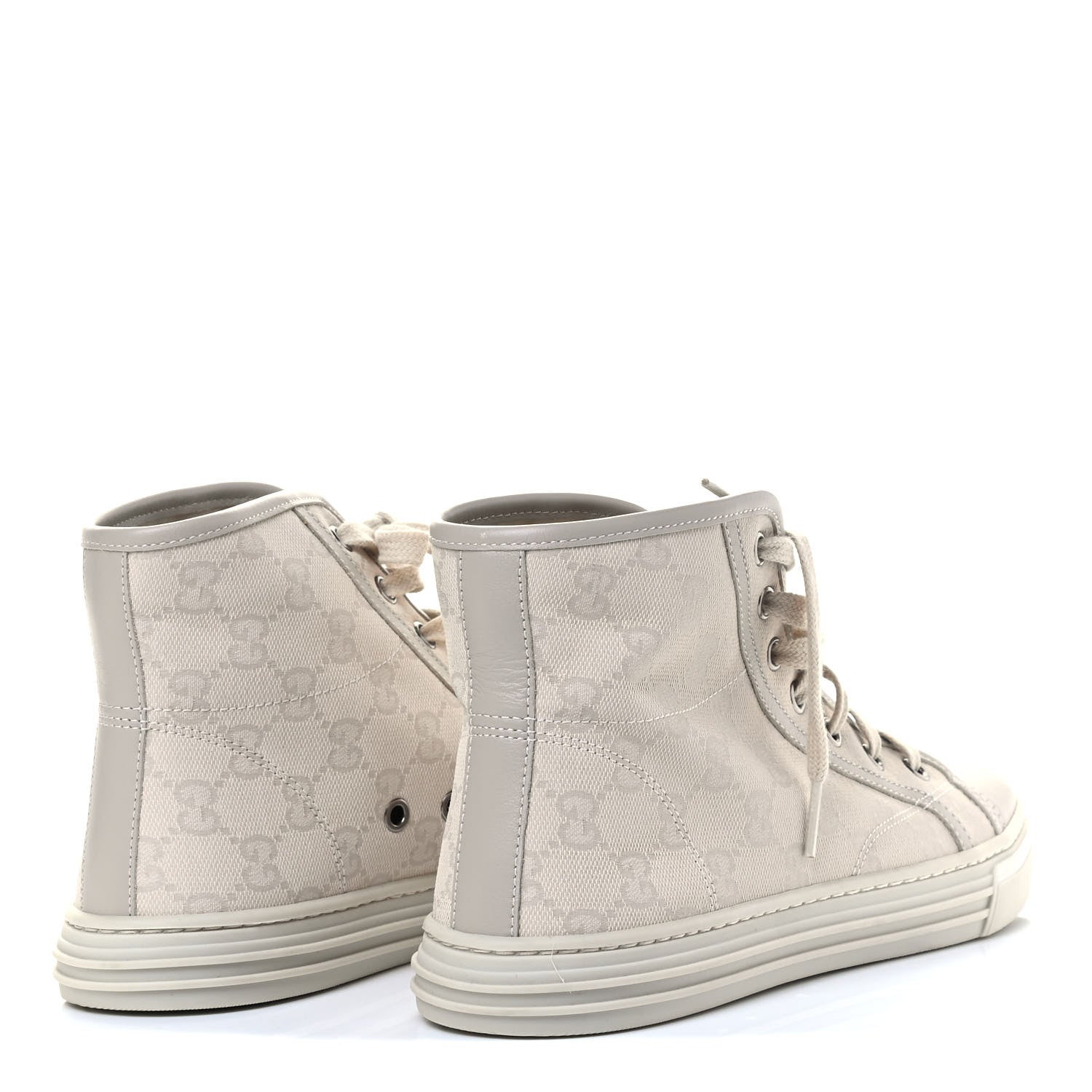 Gucci Washed Cotton GG Monogram Calfskin Womens High Top Sneakers 38.5 White Mystic White Great White 3 of 6