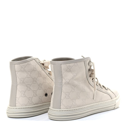 Gucci Washed Cotton GG Monogram Calfskin Womens High Top Sneakers 38.5 White Mystic White Great White 3 of 6