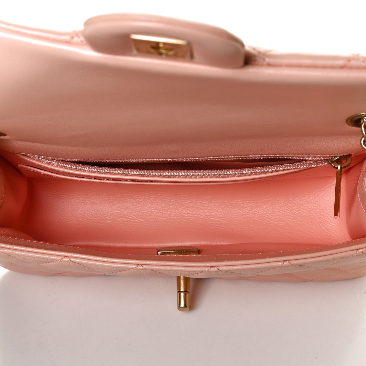 Lambskin Quilted Mini Rectangular Pearl Crush Flap Light Pink