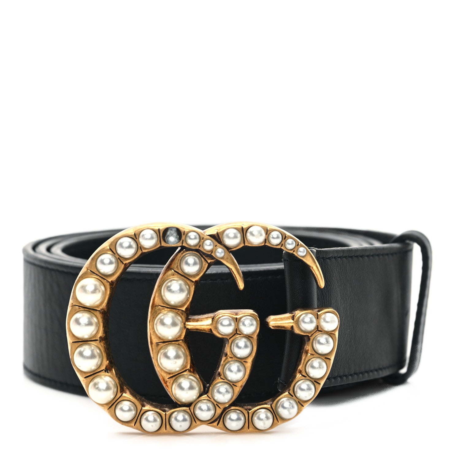 Gucci Moon Calfskin Pearl Double G 40mm Belt 110 44 Black Cream 1 of 4